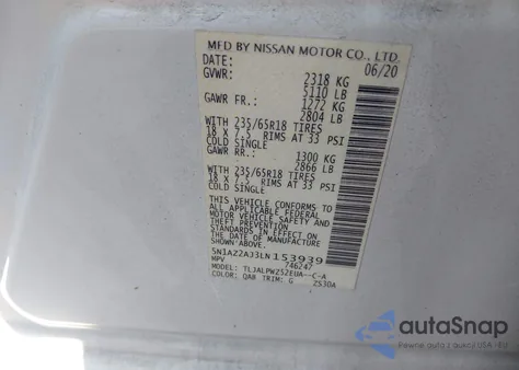 2020 Nissan Murano S Fwd from USA, damaged, VIN 5N1AZ2AJ3LN153939